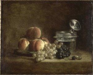Fersken og druer. av Jean Baptiste Simeon Chardin