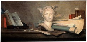 Stilleben med kunstens attributter, 1700-tallet. av Jean Baptiste Simeon Chardin