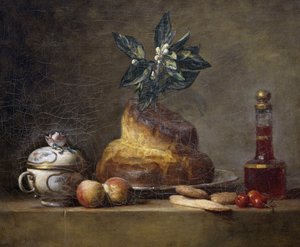 Stilleben med brioche av Jean Baptiste Simeon Chardin