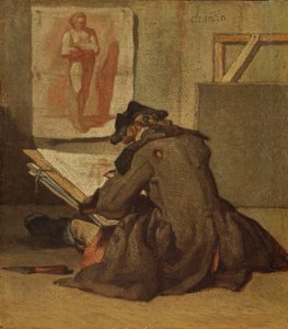 Young Student Drawing (olje på eik) av Jean Baptiste Simeon Chardin