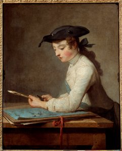 Ung tegneserieskaper skjærer ut blyanten sin. Maleri av Jean Baptiste Simeon Chardin (1699-1779) av Jean Baptiste Simeon Chardin