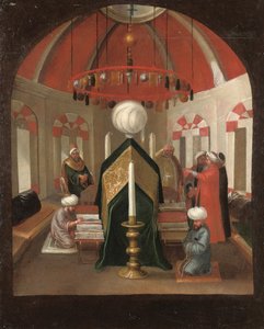 Et tyrkisk mausoleum med figurer ved graven til en sultan av Jean Baptiste Vanmour