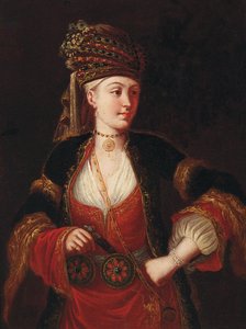 En dame, trekvart lang, i orientalsk drakt av Jean Baptiste Vanmour