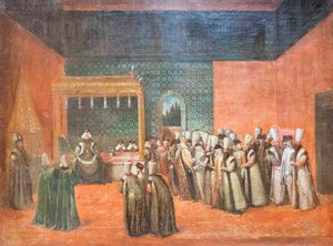 Sultan Ahmed III mottar en europeisk ambassadør, ca. 1725 (olje på lerret) av Jean Baptiste Vanmour