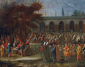 Den nederlandske ambassadøren med hans følge ble mottatt av Sultan Ahmed III ved Topkapi-palasset, Istanbul av Jean Baptiste Vanmour