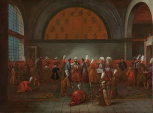 Måltidet til ære for ambassadør Cornelis Calkoen Måltidet presentert til ambassadør Cornelis Calkoen av storvesiren i navnet til sultan Ahmed III, 14. september 1727 av Jean Baptiste Vanmour