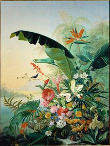 Eksotiske blomster (maleri på lerret) av Jean Benner-Fries