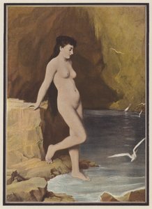 Nymfe i en grotte (farge litho)