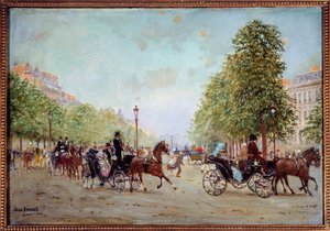 La promenade aux Champs-Elysees Maleri av Jean Beraud (1849-1935) 1800-tallet. Dim 0,38 x 0,55 m Paris, Musee Carnavalet av Jean Beraud
