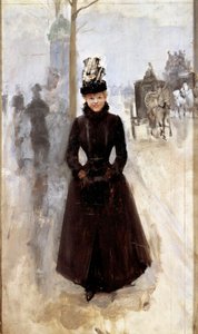 Parisisk kvinne på boulevarden eller kvinne med muffe Maleri av Jean Beraud (1849-1935) Tours fra 1800-tallet, Musee des Beaux Arts av Jean Beraud