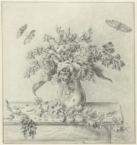 Stilleben med blomsteroppsats, frukt og insekter av Jean Bernard