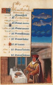 Hours of Louis XII (tidligere Hours of Henry VII), kalenderblad for februar måned, ca. 1490-1510 (tempera på vellum) av Jean Bourdichon
