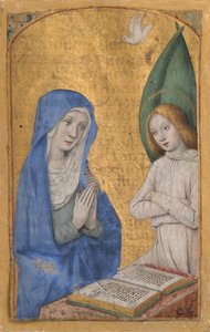 Manuskriptblad med kunngjøringen fra en timebok, ca. 1485-90. av Jean Bourdichon