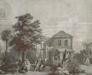Family Time, tapetpanel fra serien "Paul et Virginie", av Dufour & Cie, ca. 1823