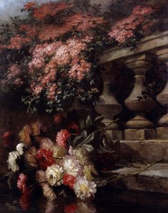 Blomster på balkongen. Maleri av Jean Capeinick (1838–1890). Privat samling. av Jean Capeinick