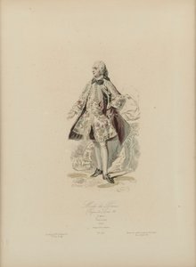 Paris-mote: Reign of Louis XV (håndfarget gravering) av Jean Charles (1800 79) Pauquet