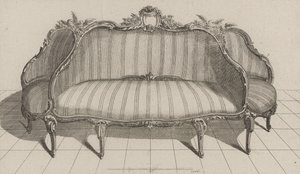 Sofa à Jouë i Pictoresque-stil, utgitt på midten av 1770-tallet (gravering på lagt papir) av Jean Charles (after) Delafosse