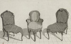 Cane Chair, Cabriolet lenestol, Cane Chair, utgitt på midten av 1770-tallet (gravering på lagt papir) av Jean Charles (after) Delafosse