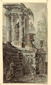 Arkitektonisk fantasi med figurer som bader av Jean Charles Delafosse