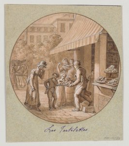Design for en malt porselenstallerken, Les Tartelettes (Little Tarts) for Service des Objets de Desserts (Dessertservice) av Jean Charles Develly