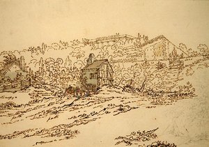 Pavillon de Musique de la Comtesse du Barry i Louveciennes, Paris (blyant, penn og blekk med akvarell på papir) av Jean Claude (attr. to) Nattes