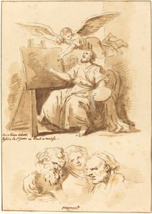Saint Luke ved hans staffeli og fire uttrykksfulle hoder av Jean Claude Richard de Saint Non after Jean Honoré Fragonard after Andrea Celesti