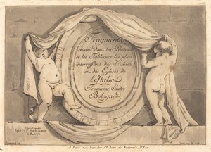 Tittelside: Oval design fra kirken San Michele de Bosco, Bologna av Jean Claude Richard de Saint Non after Jean Honoré Fragonard after Carlo Cignani