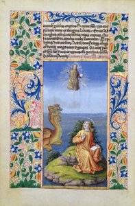 Ms Lat. Q.v.I.126 f.96v St. John the Evangelist på øya Patmos, fra Book of Hours of Louis dOrleans, 1469