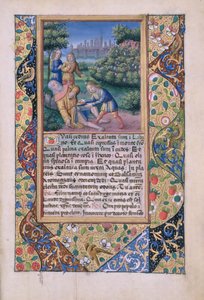 Ms Lat. Q.v.I.126 fol.17 The Drunkenness of Noah, fra Book of Hours of Louis dOrleans, 1490 av Jean Colombe