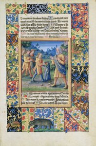 Ms. Lat. Q.v.I.126 fol.21 Josephs brødre viser faren deres bevis på at Joseph er død, fra Book of Hours of Louis dOrleans, 1490