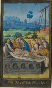 Gravleggingen (Stabat Mater Prayer), fra en timebok av Jean Colombe