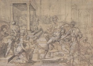Amya begjærte Faustus for varetekt over Saint Mamas, ca.1543. av Jean Cousin