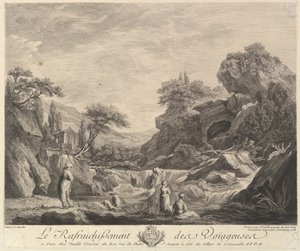 Reisende kvinner som drikker vann, 1758.