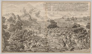 Seier ved Heluo Heshi: fra Battle Scenes of the Quelling of Rebellions..., ca. 1765-1774. av Jean Denis Attiret