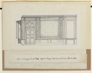 Design for veggdekorasjoner for Salon de Compagnie (blyant, penn og blekk og vask på papir) av Jean Desmosthene (attr. to) Dugourc