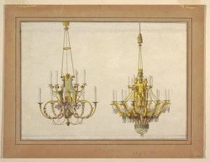 Design for to lysekroner i forgylt bronse