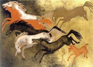 Prancing Horses, ca. 1950 (lakkert tre)