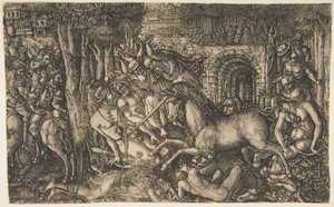 En konge forfulgt av en enhjørning, fra Unicorn-serien, ca. 1555. av Jean Duvet