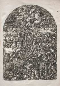 Apokalypsen: Skjøgen Babylon, sittende på det syvhodede dyret, 1546-1556. av Jean Duvet