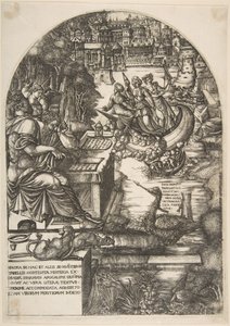 Kunstneren Jean Duvet i skikkelse av St. Johannes evangelisten, sittende ved et skrivebord, ca. 1546-55.