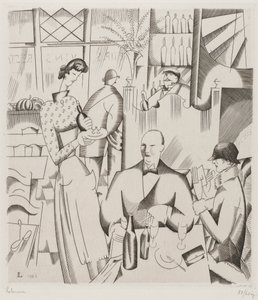 Middag på Bisto (Le diner chez le bistrot), 1923 (gravering på vevd papir)