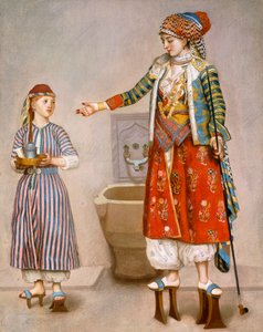 En kvinne i tyrkisk kostyme i en hamam som instruerer tjeneren sin, av Jean Étienne Liotard