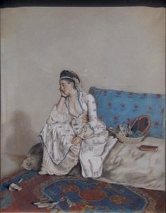 Nachdenkliche Dame auf einem Sofa von Jean-Étienne Liotard
