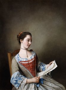 La Belle Liseus: Portrett av frøken Susanna Lewis, sittende, i kostymet til en bonde fra Lyonnaise, av Jean Étienne Liotard