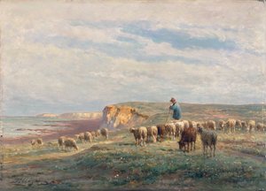En flokk sauer (olje på panel) av Jean Ferdinand Chaigneau