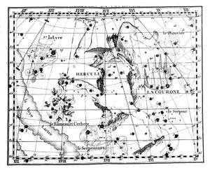 Astronomisk kart, sentrert om stjernebildet Hercules, 1775 av Jean Fortin