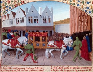 Inngang til Charles IV (1316-1378) tysk keiser i 1378 i Saint-Denis. Miniatyr fra "" Grandes Chronicles de France"" (Folio 442). Enlumine av Jean Fouquet (1400-tallet) av Jean Fouquet