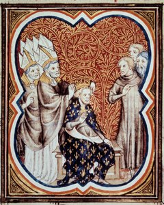 Le corre du roi Louis VI dit le Gros (1081-1137) Miniatyr hentet fra "Les grandes chronicles de France"" av Jean Fouquet (1420-1481) 1400-tallets Paris, B.N. av Jean Fouquet