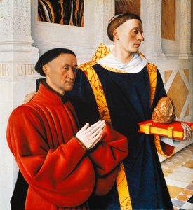 Venstre panel av Melun Diptych: Etienne Chevalier med sin skytshelgen St Stephen