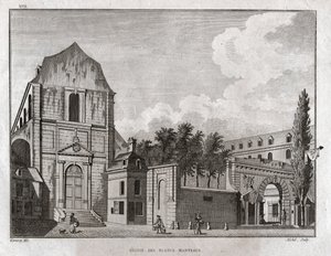 Church of Blancs Coats, Paris. (gravering, ca 1780) av Jean Francois Garneray